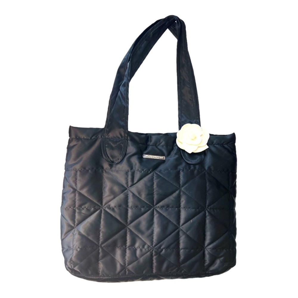 Marc Jacobs Perfume Quilted Black Tote Bag with white flower pin